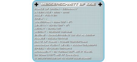 Chasseur allemand MESSERSCHMITT BF 109E