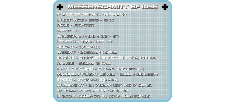 Chasseur allemand MESSERSCHMITT BF 109E