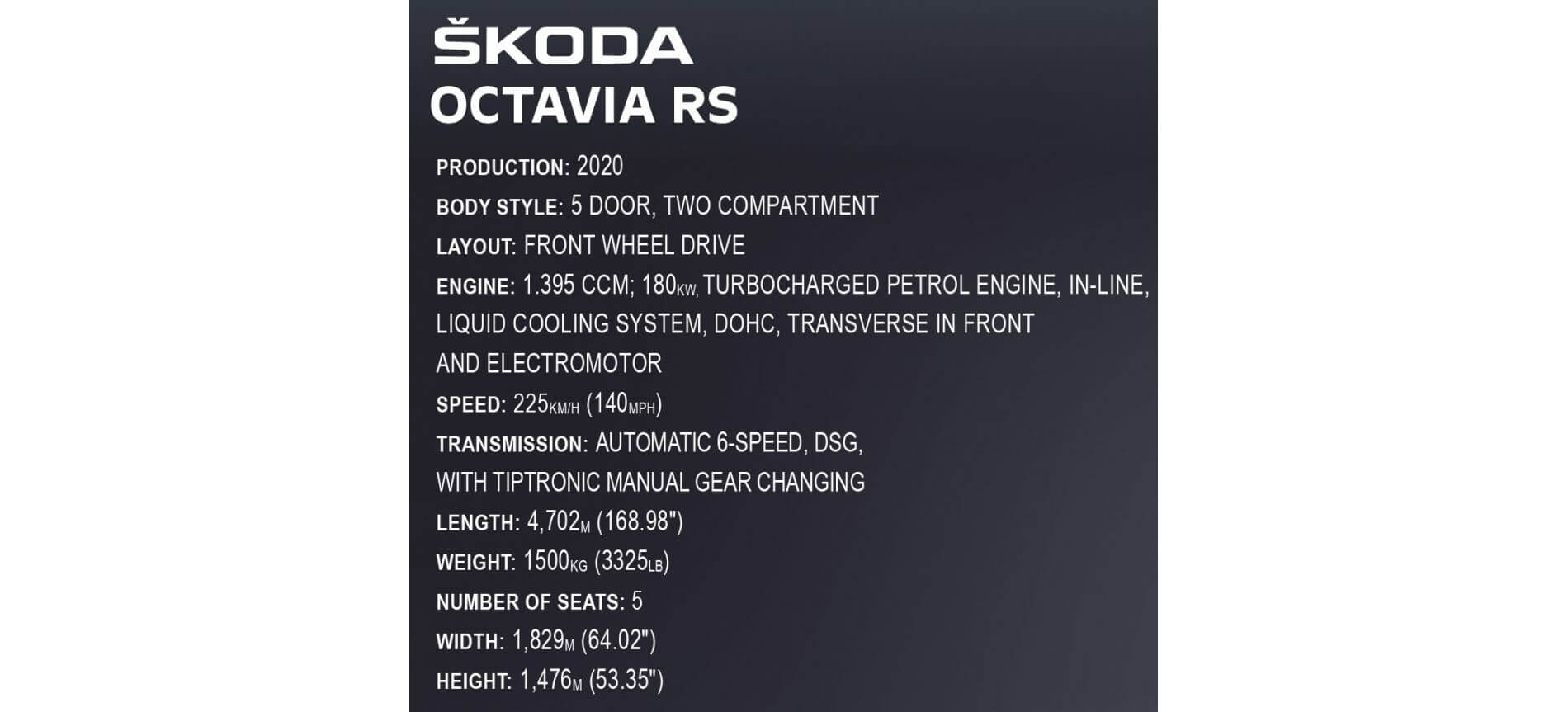 COBI 24342 SKODA OCTAVIA IV RS EXECUTIVE EDITION 1:12